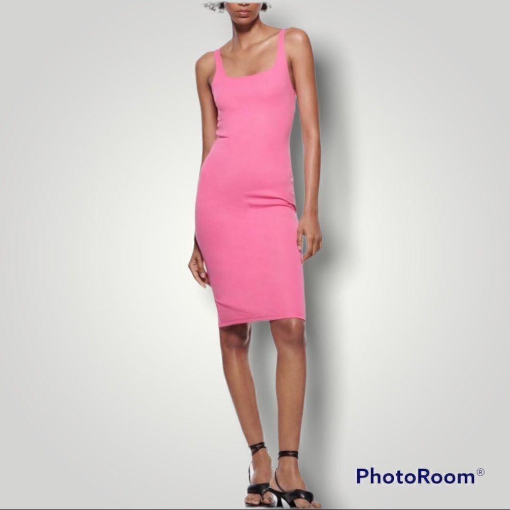 Zara bubblegum pink bodycon sleeveless back slit midi dress